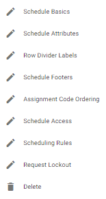 screenshot of schedule options