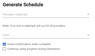 screenshot of generate schedule window