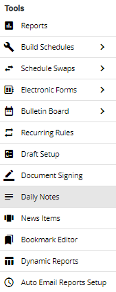 screenshot of daily notes option