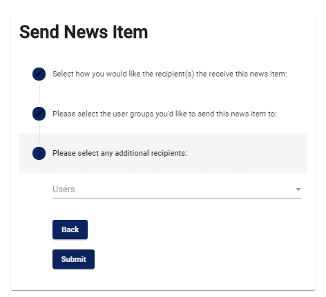 screenshot of send news item options