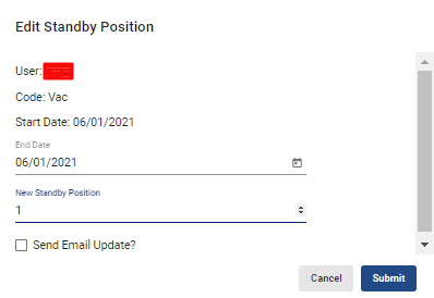 screenshot of edit standby position box
