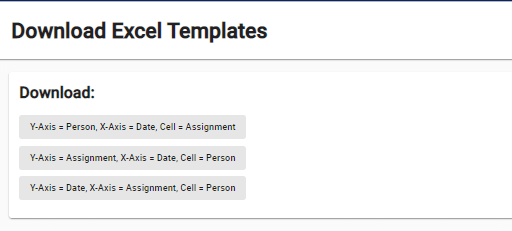 screenshot of download excel templates page