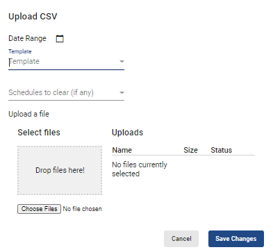screenshot of upload csv page