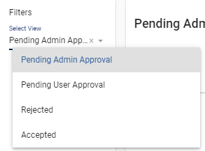 screenshot of selecting pending admin approval