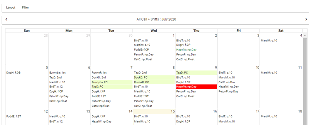 screenshot of swaps in calendar