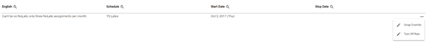 screenshot of schedule options