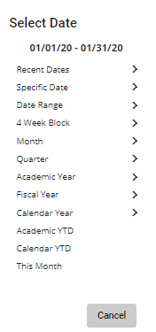 screenshot of date range box