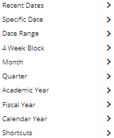 screenshot of date range menu
