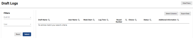 screenshot of draft logs page