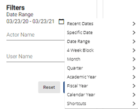 screenshot of filtering by date range