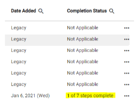screenshot of completion status column