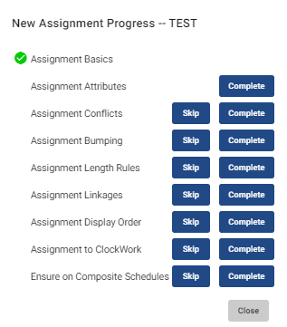 screenshot of new assignment progress