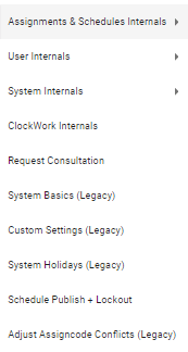 screenshot of selecting assignments and schedules internals
