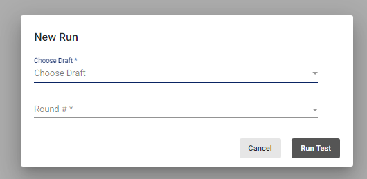 screenshot of new test run window