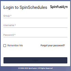 screenshot of spinschedules login page
