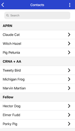 screenshot of contacts page